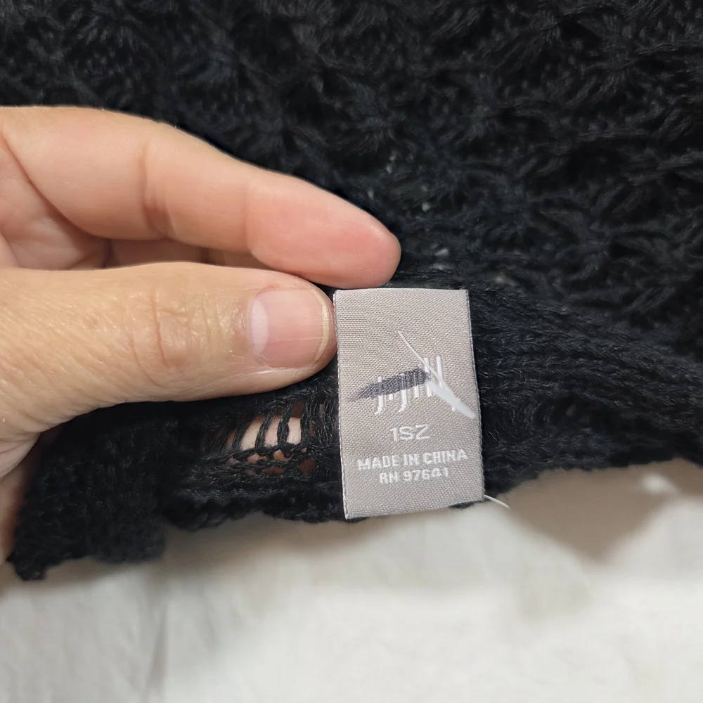 Open Stitch J.Jill Poncho Cape Black Women's Sweater Cover Up One Size NWT BOHO - Picture 5 of 9